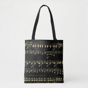 Golden Music on Black  Tote Bag