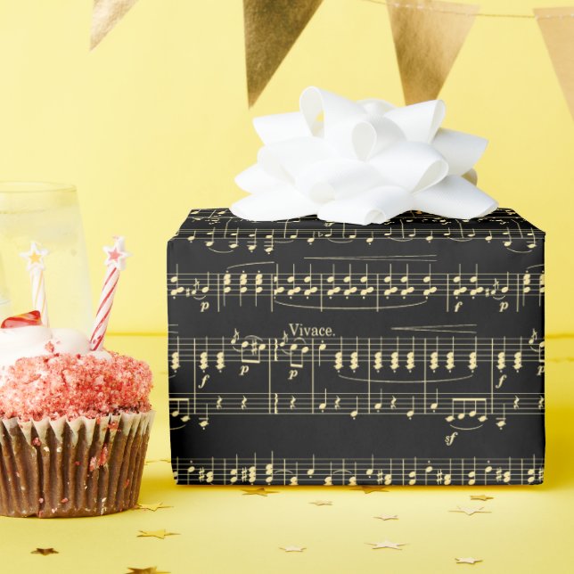 Golden Music on Black  Wrapping Paper (Birthday Party)