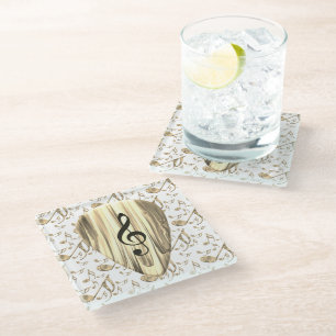 Golden Music Pick – Treble Clef Art Glass Coaster