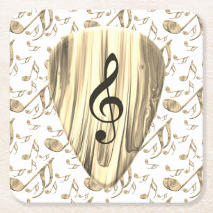 Golden Music Pick – Treble Clef Art Square Paper Coaster