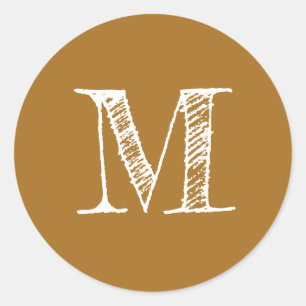 Golden Mustard Monogram Initial Classic Round Sticker
