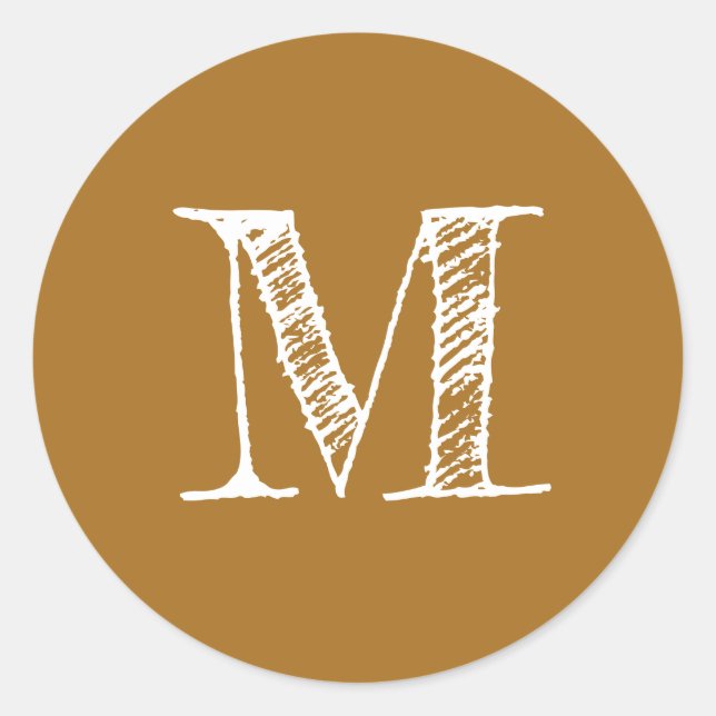 Golden Mustard Monogram Initial Classic Round Sticker (Front)
