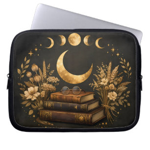 Golden Mystic Library & Botanical Boho Moon Art Laptop Sleeve