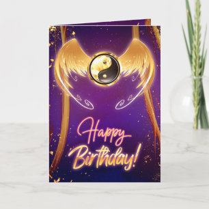 Golden Mystic Purple Yin Yang Birthday Card