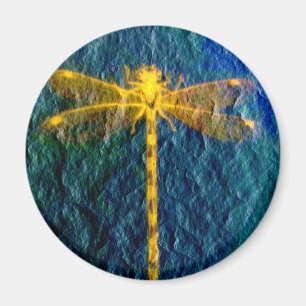 Golden Mythical Dragonfly on Textured Background. Magnet