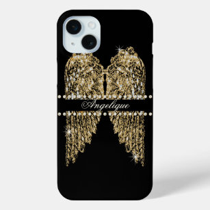 Golden n Diamond Jewel Look Angel Wings Bling iPhone 15 Mini Case