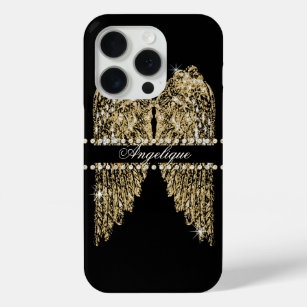 Golden n Diamond Jewel Look Angel Wings Bling iPhone 15 Pro Case