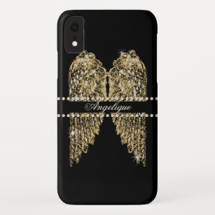 Golden n Diamond Jewel Look Angel Wings Bling iPhone XR Case