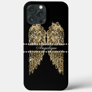 Golden n Diamond Jewel Look Angel Wings Bling iPhone 13 Pro Max Case