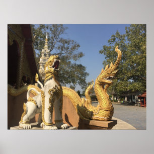 Golden Naga and White Dog ~ Chiang Mai, Thailand Poster
