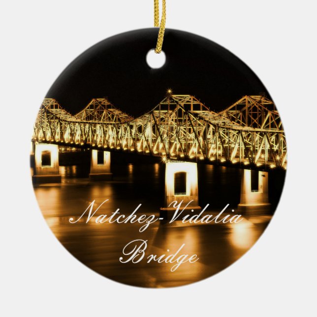 Golden Natchez-Vidalia Bridge Christmas Ornament (Front)