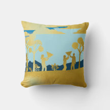 Golden Nature Scene Decorative Pillow