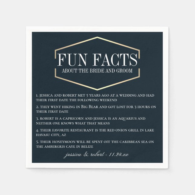 Golden Navy Blue Fun Facts Personalised Napkin (Front)