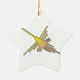 Golden Nazca Lines Hummingbird Ceramic Ornament