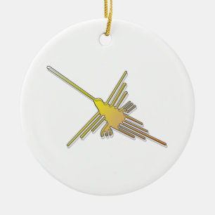 Golden Nazca Lines Hummingbird Ceramic Tree Decoration