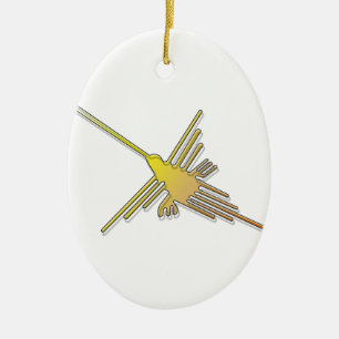 Golden Nazca Lines Hummingbird Ceramic Tree Decoration