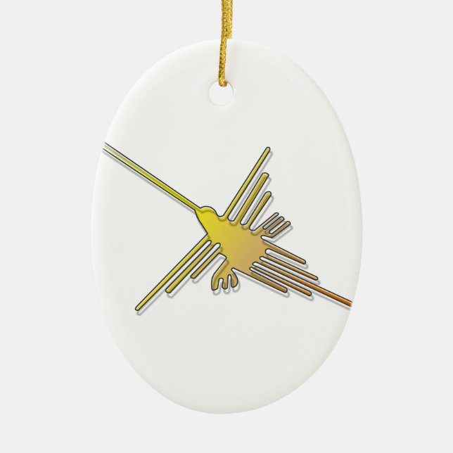 Golden Nazca Lines Hummingbird Ceramic Tree Decoration (Front)