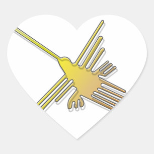 Golden Nazca Lines Hummingbird Heart Sticker