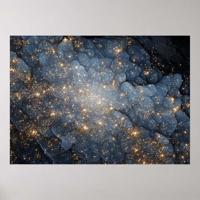 Golden Nebula Sparkles Midnight Blue Cosmos Poster (Front)