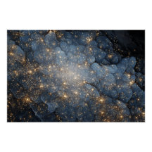 Golden Nebula Sparkles Midnight Blue Cosmos