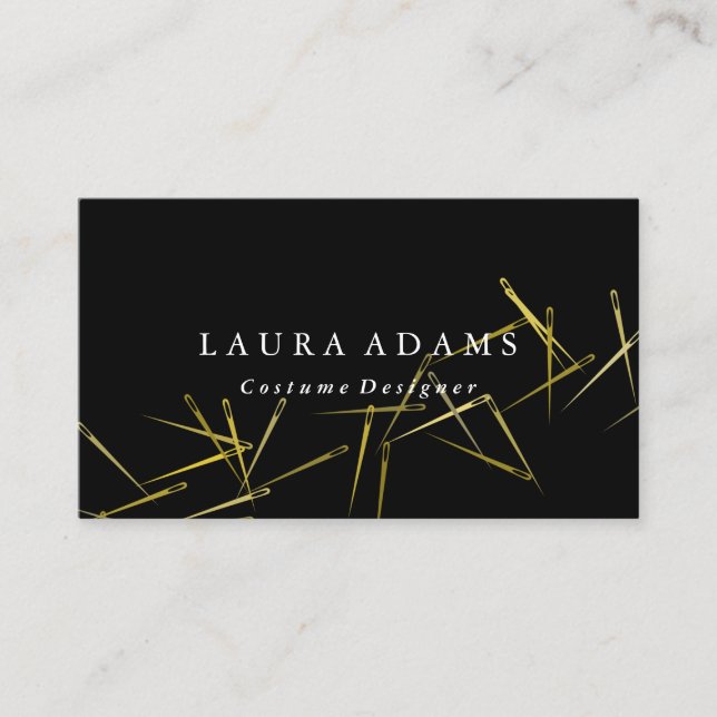 Golden Needles | Elegant Fashion Designer Business Card (Front)
