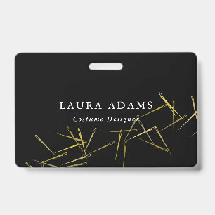 Golden Needles Elegant Fashion Designer Name ID Badge