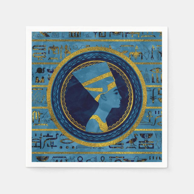 Golden Nefertiti on blue marble stone Napkin (Front)