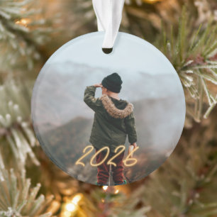 Golden Neon 2026 Photo Holiday Ornament