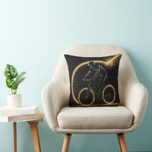 Golden Neon Bike With Light Trails Cushion