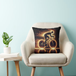 Golden Neon Bike With Light Trails Cushion