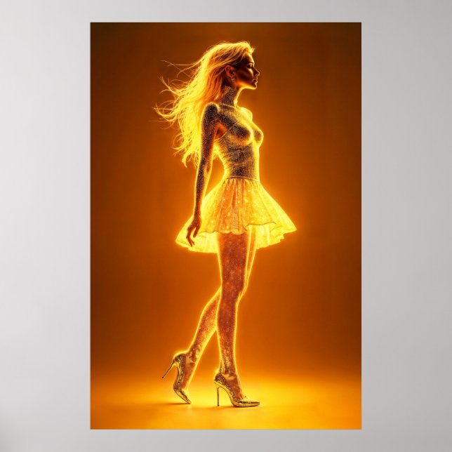 Golden neon girl in glowing fashion elegance poster (Front)