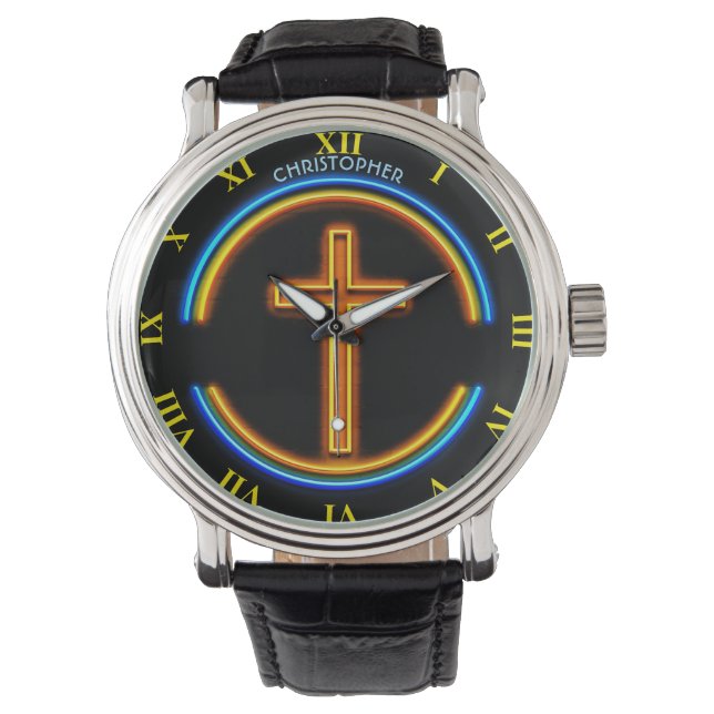 Golden Neon Glowing Psychedelic Christian Jesus Watch (Front)