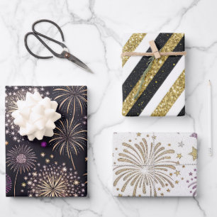 Golden New Year Wrapping Paper Sheet