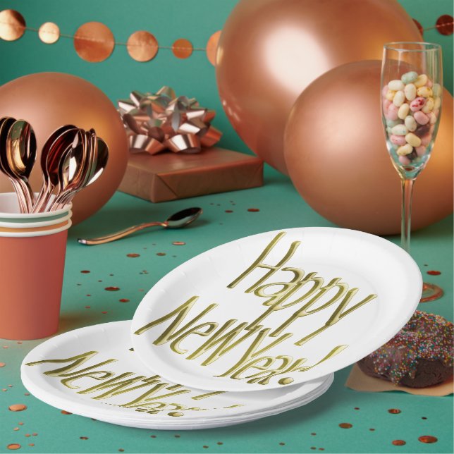 Golden New Year's Eve Party Paper Plate (Multi)