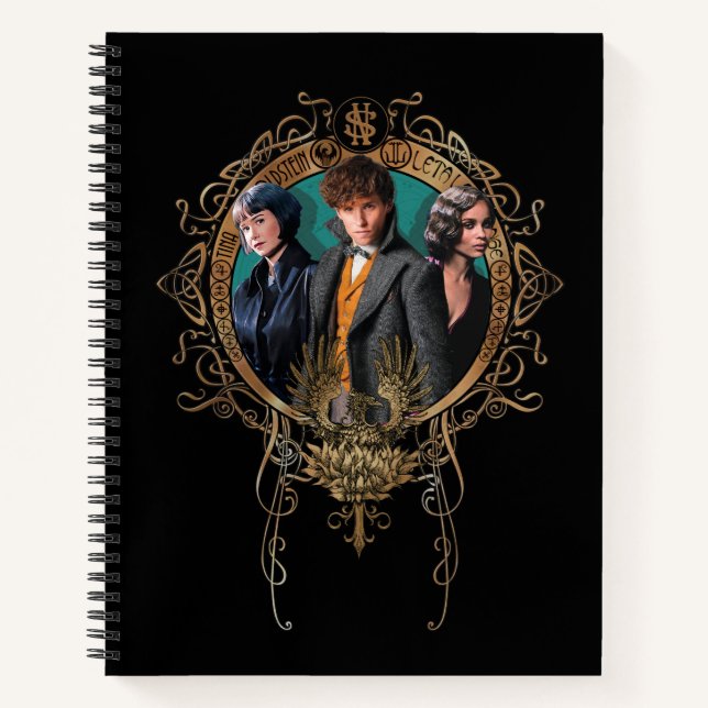 Golden Newt, Tina, and Leta Art Deco Portrait Notebook (Front)