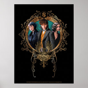 Golden Newt, Tina, and Leta Art Deco Portrait Poster