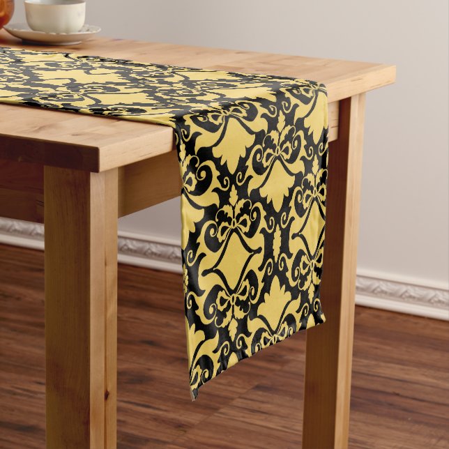 Golden Night Damask Bows Short Table Runner (In Situ)