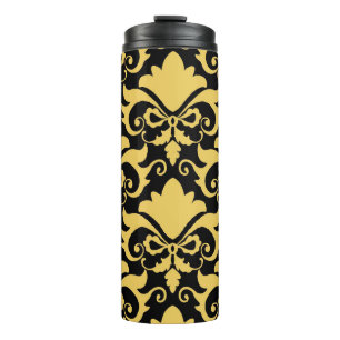 Golden Night Damask Bows Thermal Tumbler