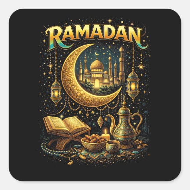 Golden Nights of Ramadan Square Sticker (Front)