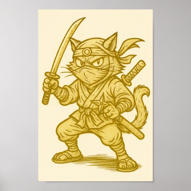 Golden ninja cat poster (Front)