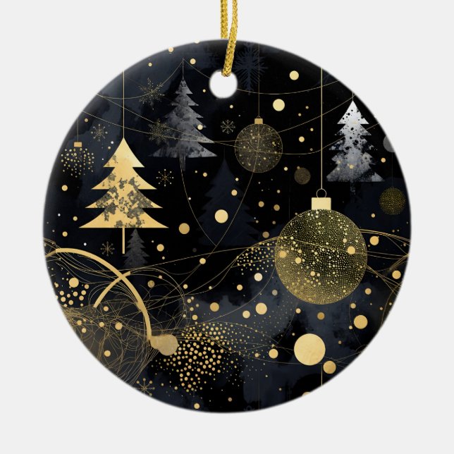 Golden Noir Christmas Ceramic Ornament (Front)