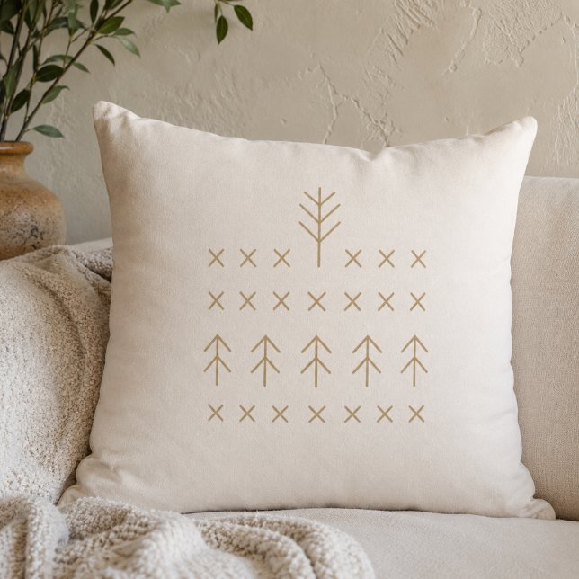 Golden Nordic Threads Throw Pillow (Soft ivory arrowwork brings Scandinavian cabin character to relaxed interiors)