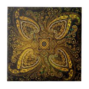Golden Nostalgia Paisley Ceramic Tile