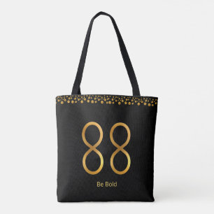 Golden Number 88 & Golden Confetti on Black Tote Bag