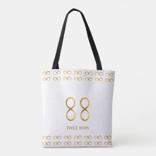 Golden Number 88 & Infinity Pattern on White Tote Bag