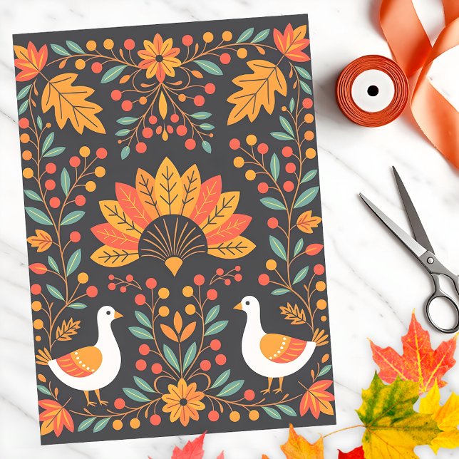 Golden Oak and Berry Autumn Geese Thanksgiving Tissue Paper (Creator Uploaded)
