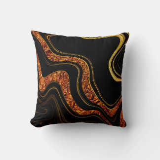 Golden Obsidian Flow – Black & Gold Fluid Art Cushion