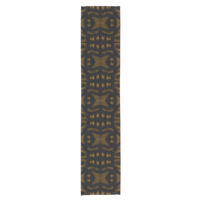 Golden Obsidian Tribal Ikat Pattern Short Table Runner (Front)