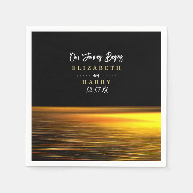 Golden Ocean, Elegant Beach Wedding Napkin (Front)