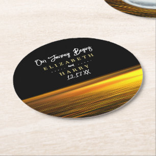 Golden Ocean, Elegant Beach Wedding Round Paper Coaster